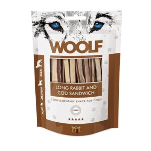 WOOLF Długie paski Królik z Dorszem 100g